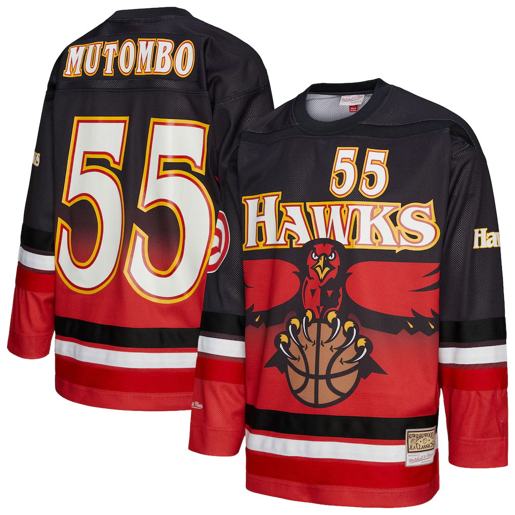 Trusc A.Hawks #55 Dikembe Mutombo Mitchell & Ness Red Maxxed Out Fashion Hockey Jerseys
