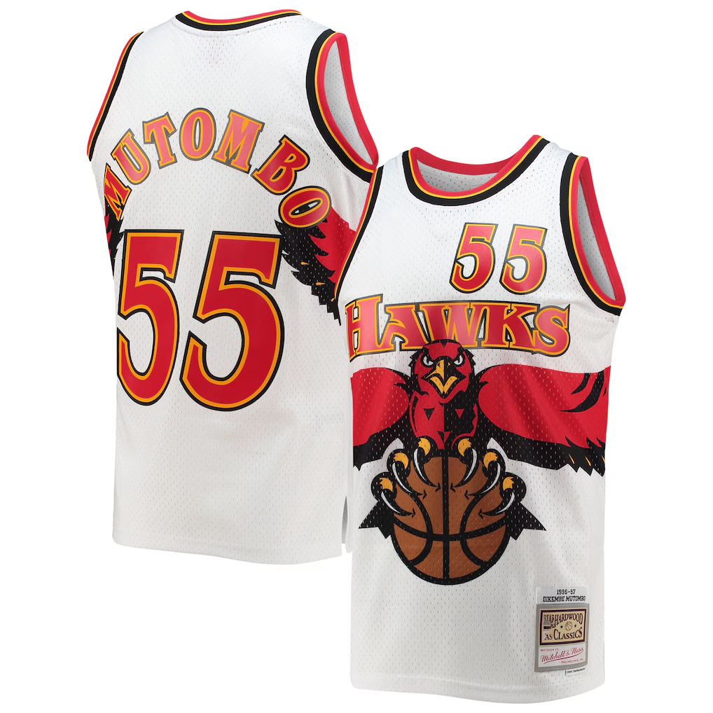Trusc A.Hawks #55 Dikembe Mutombo Mitchell & Ness White 199697 Hardwood Classics Swingman Jerseys