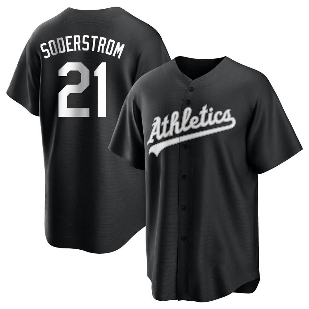 Trusc Athletics #21 Tyler Soderstrom Player Black&White Replica Stitched Jersey