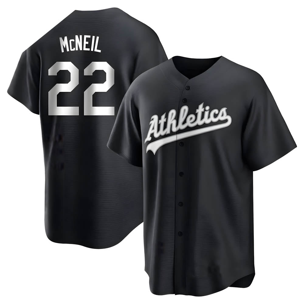 Trusc Athletics #22 Jeff McNeil player Black&White Replica Stitched Jersey