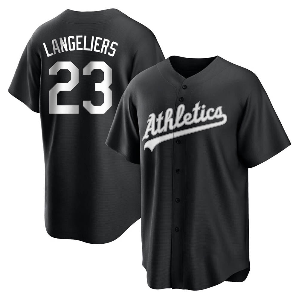 Trusc Athletics #23 Shea Langeliers Player Black&White Replica Stitched Jerseys
