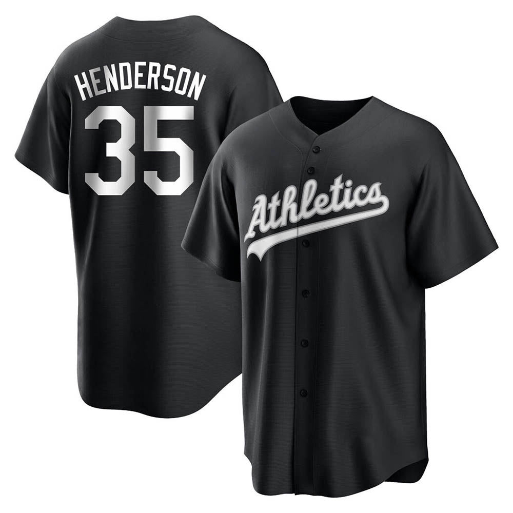 Trusc Athletics #35 Rickey Henderson Player Black&White Replica Stitched Jersey