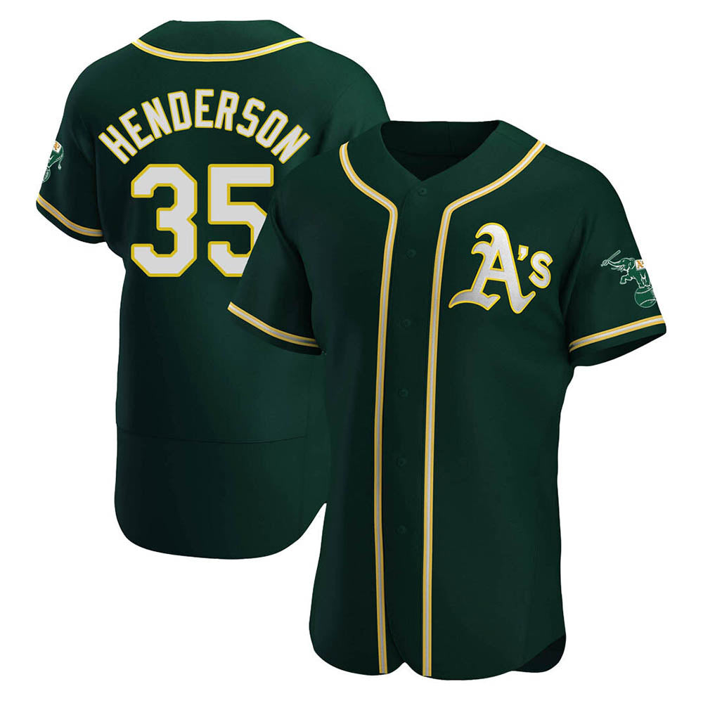 Trusc Athletics #35 Rickey Henderson Player Green Authentic Alternate Stitched Jersey