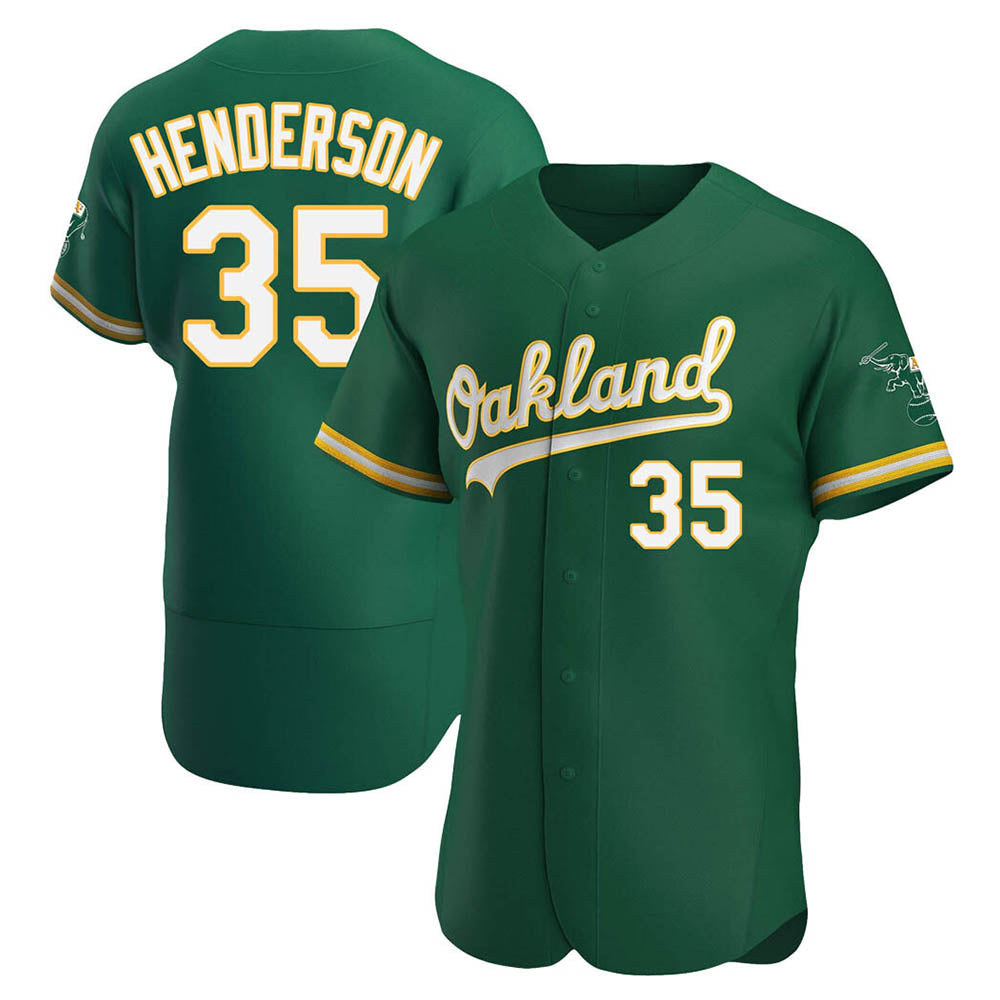 Trusc Athletics #35 Rickey Henderson Player Green Authentic Kelly Alternate Stitched Jersey