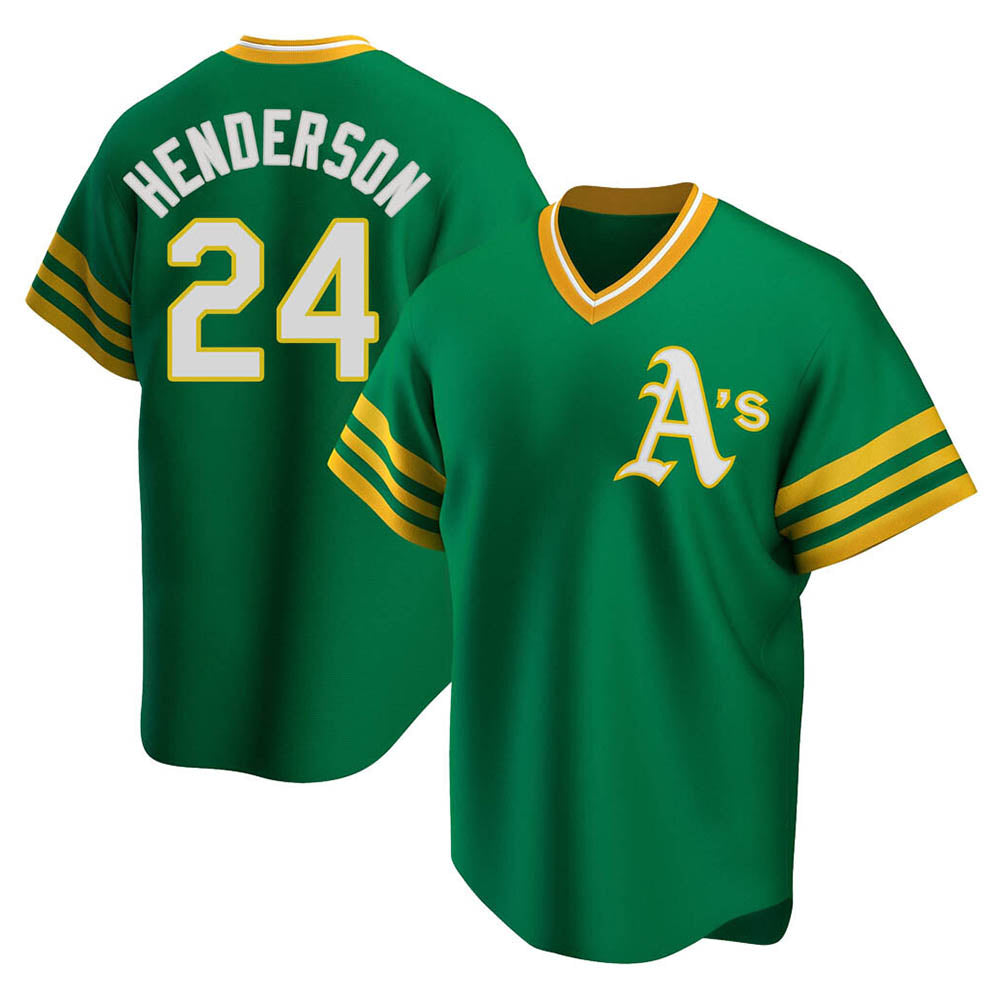 Trusc Athletics #24 Rickey Henderson Player Green Replica Cooperstown Collection T shirt Stitched Jersey