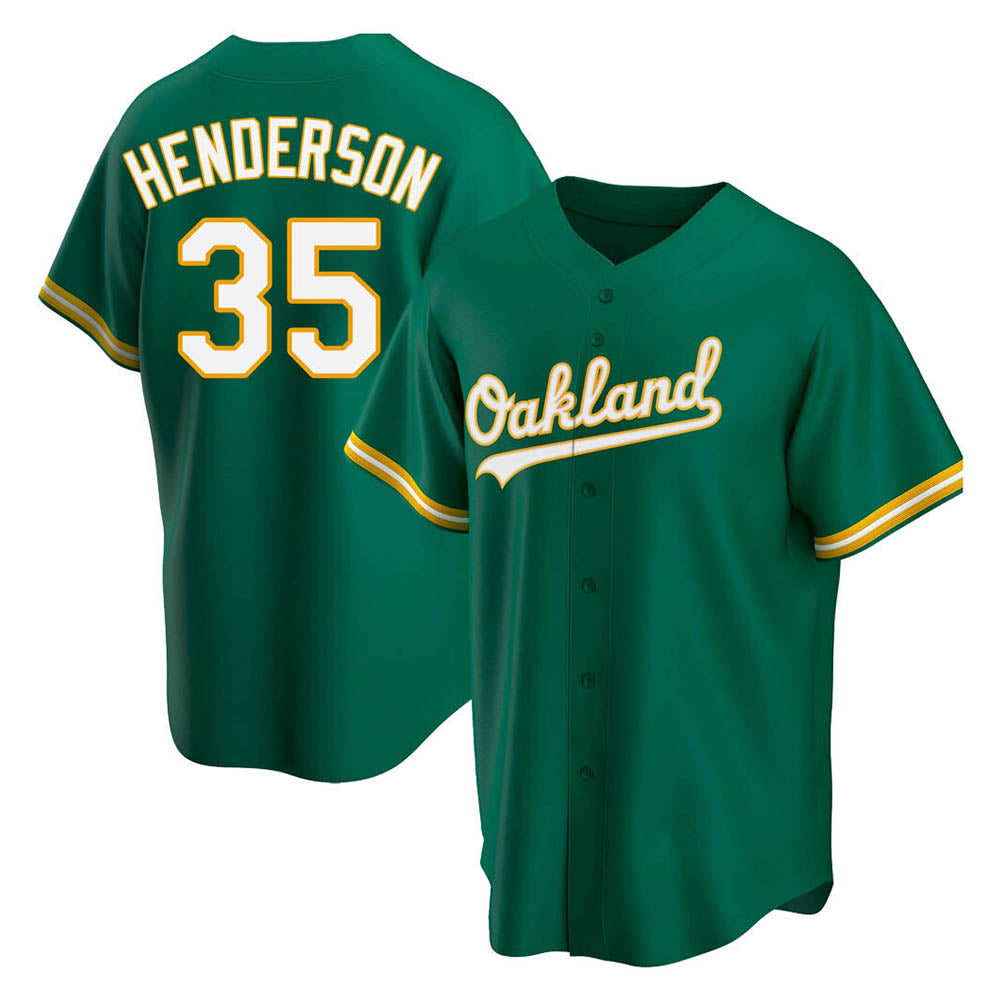 Trusc Athletics #35 Rickey Henderson Player Green Replica Kelly Alternate Stitched Jersey