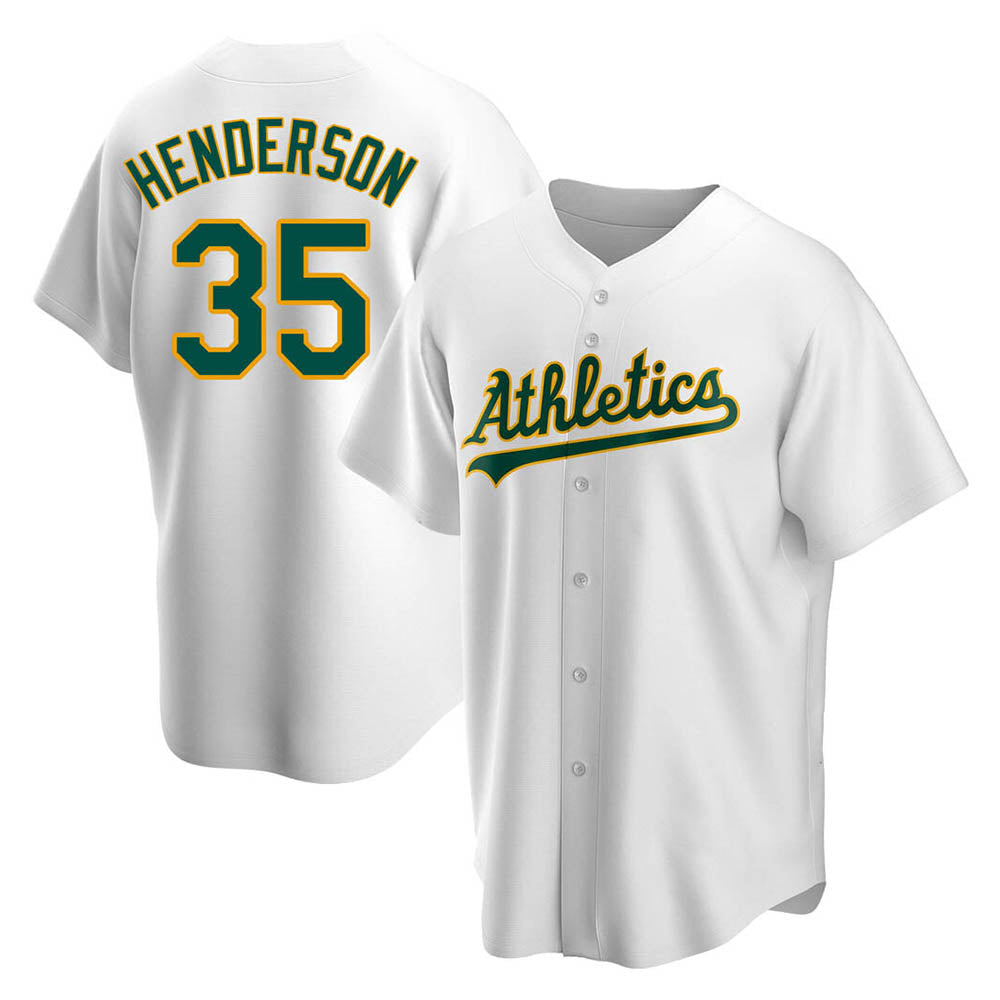Trusc Athletics #35 Rickey Henderson Player White Replica Home Stitched Jersey