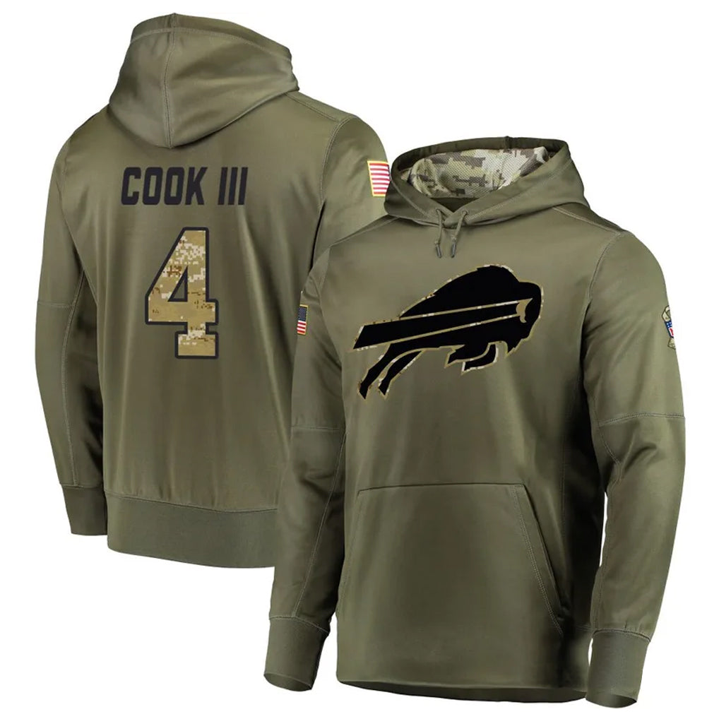 Trusc B.Bills #4 James Cook III Player Salute to Service Hoodies Olive Stitched Jerseys