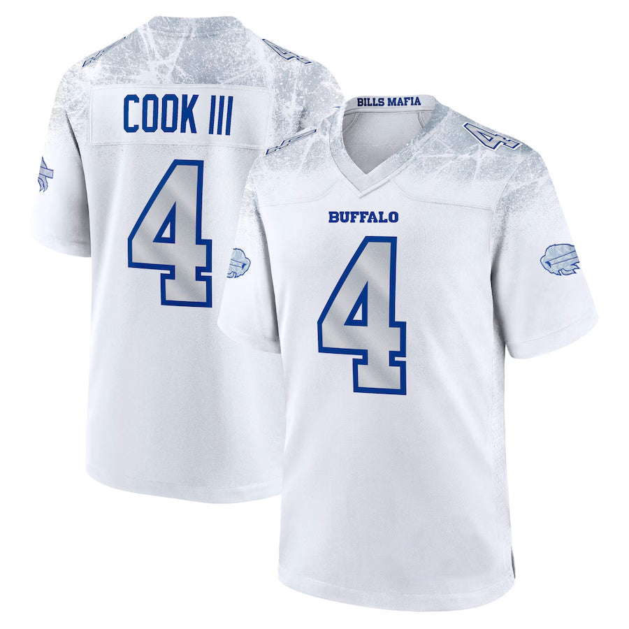 Trusc B.Bills #4 James Cook III Player White Rivalries Collection Game Stitched Jerseys