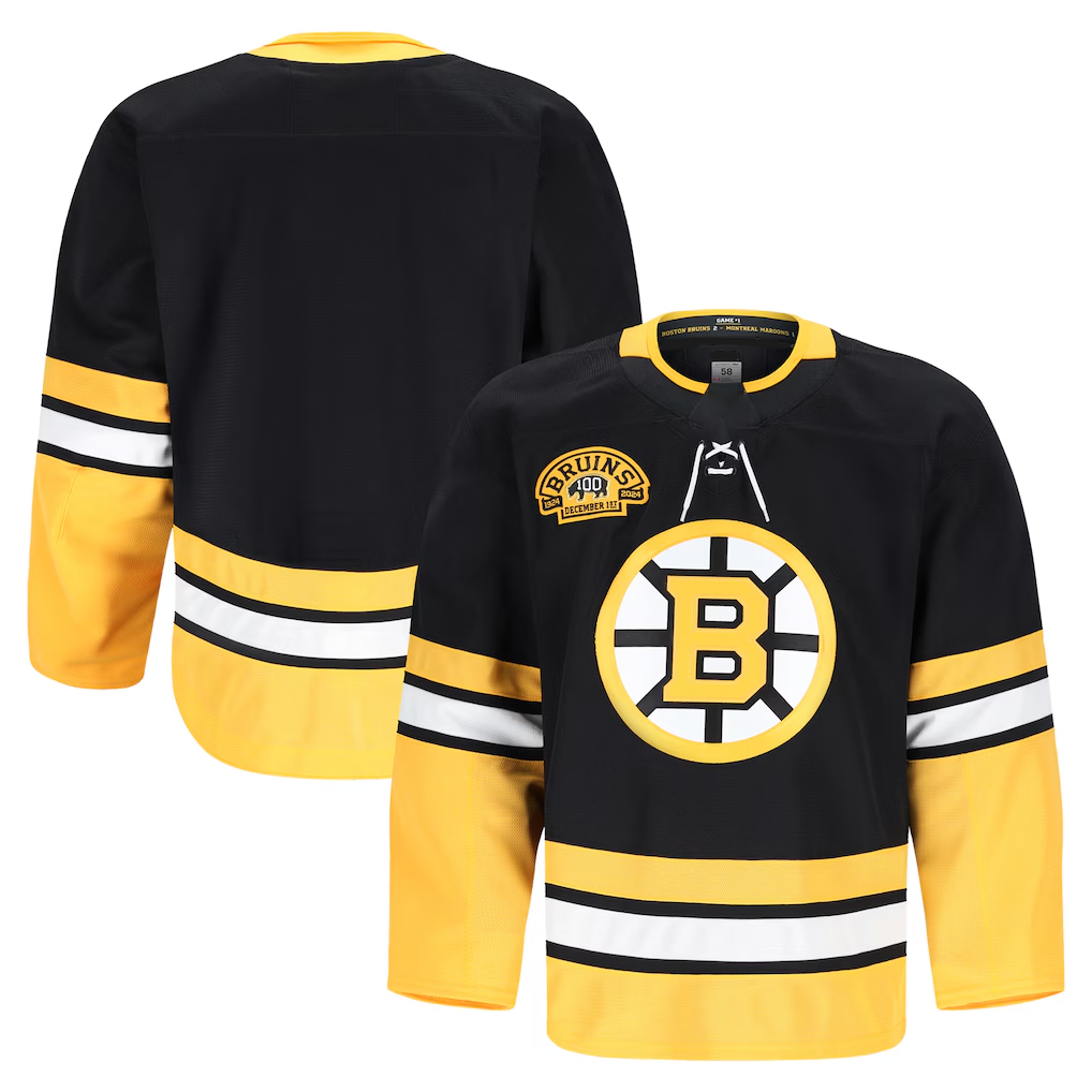 Trusc B.Bruins Black 100th Anniversary Authentic Pro Stitched Jerseys