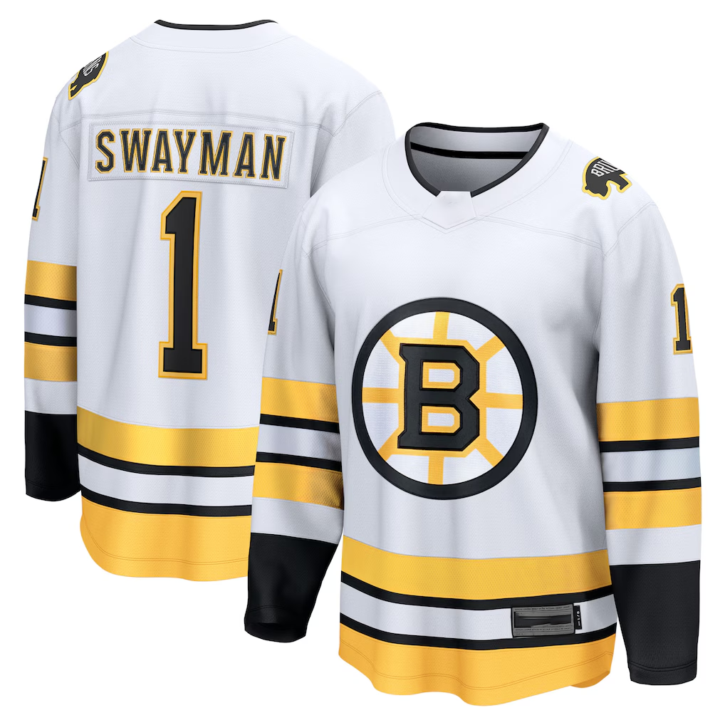Trusc B.Bruins #1 Jeremy Swayman White Away Breakaway Player Stitched Jerseys