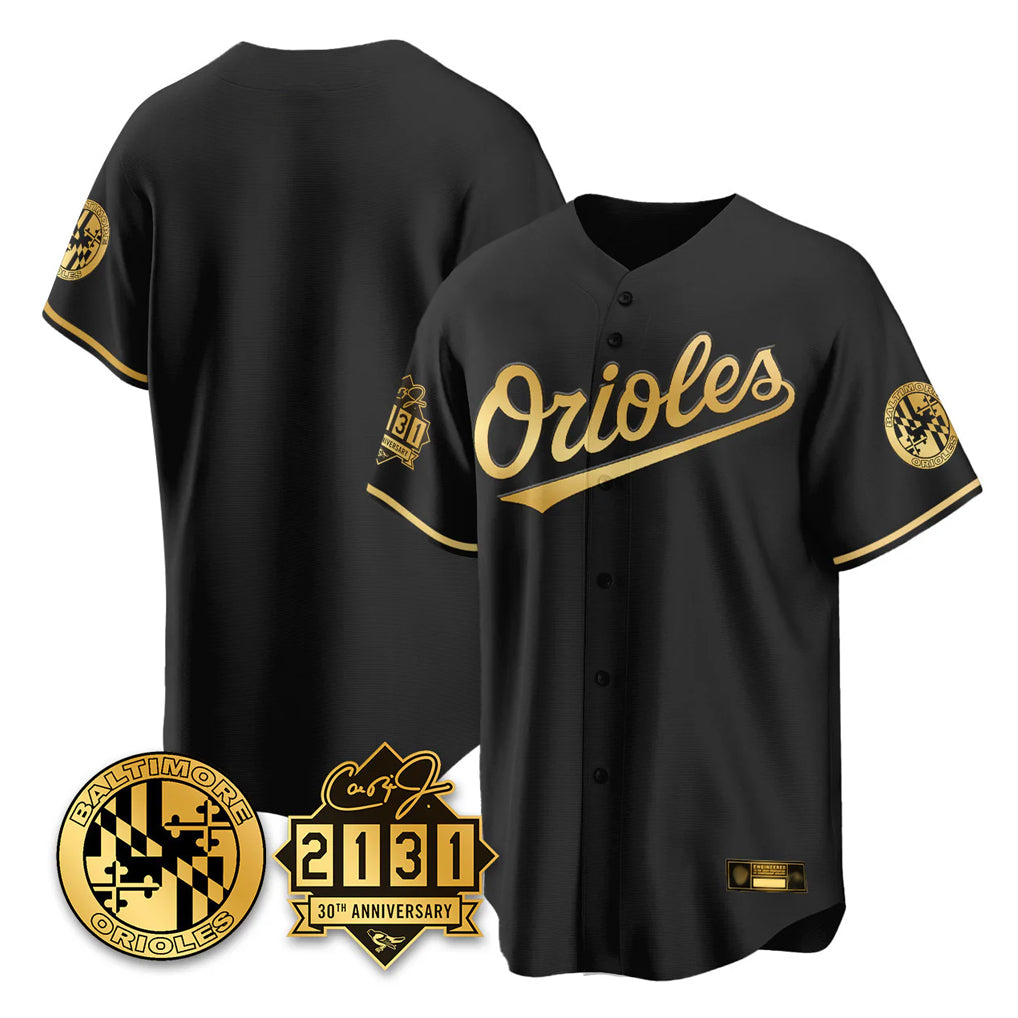 Trusc B.Orioles Black Gold 30th Anniversary of 2131 Home Game Blank Player Stitched Jerseys