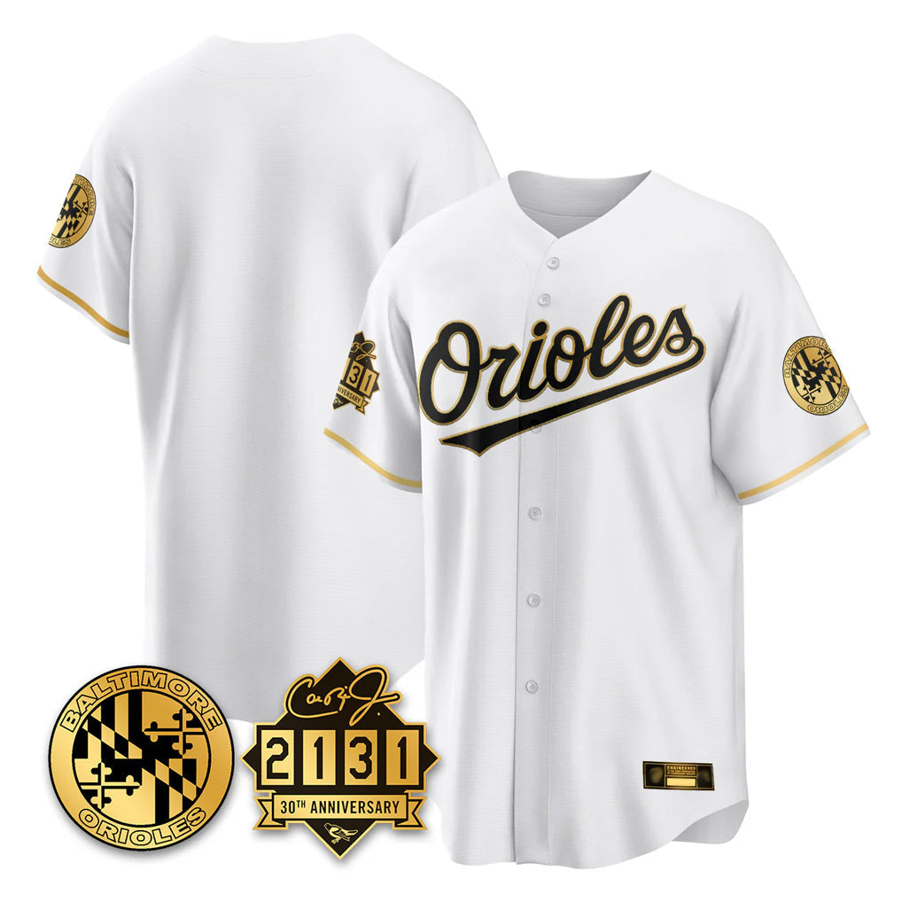 Trusc B.Orioles White Gold 30th Anniversary of 2131 Home Game Blank Player Stitched Jerseys