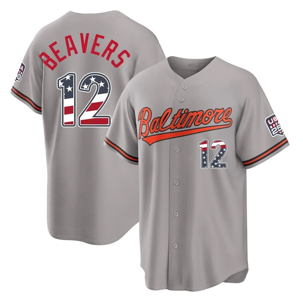Trusc B.Orioles #12 Dylan Beavers Player Gray USA 250 Fourth of July Home Game Stitched Jerseys