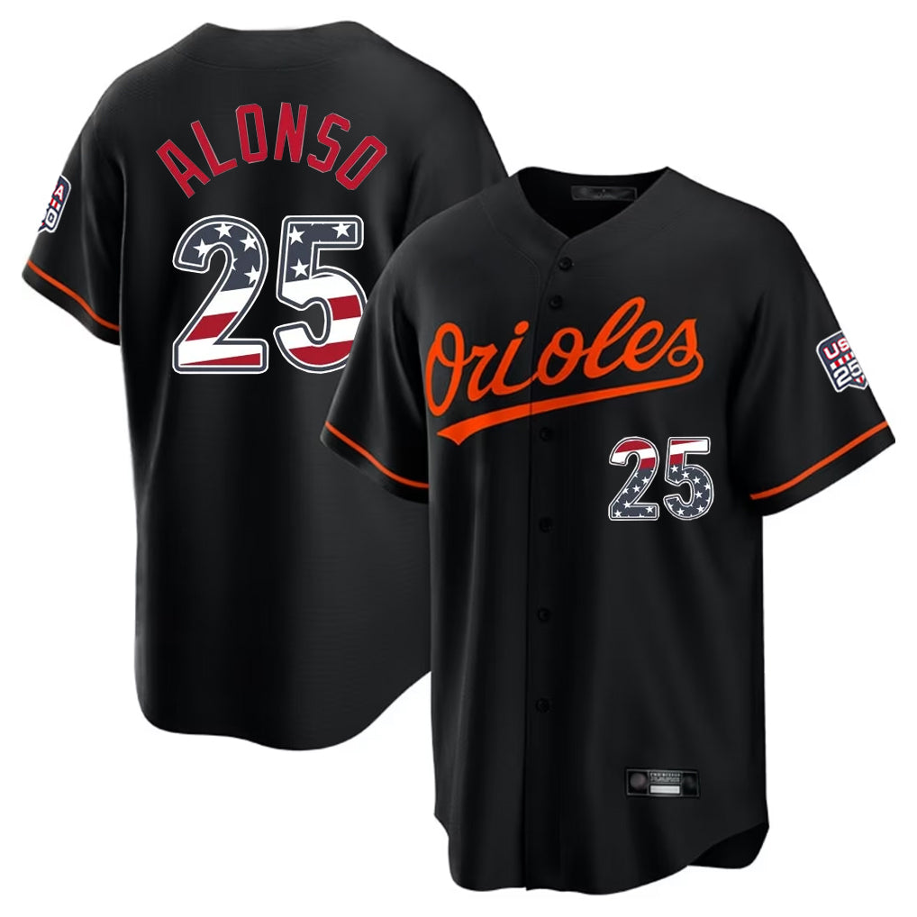 Trusc B.Orioles #25 Pete Alonso Player Black USA 250 Fourth of July Home Game Stitched Jerseys