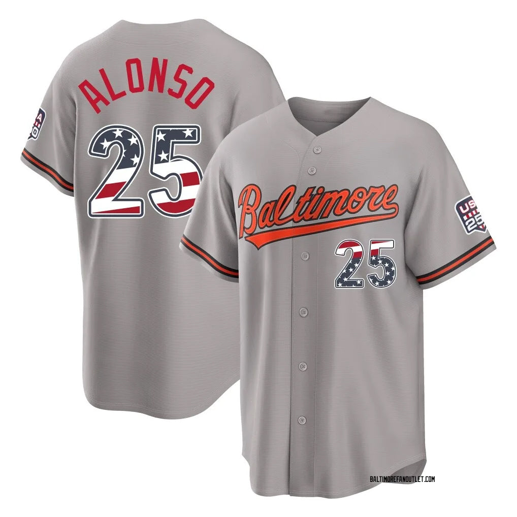 Trusc B.Orioles #25 Pete Alonso Player Gray USA 250 Fourth of July Home Game Stitched Jerseys
