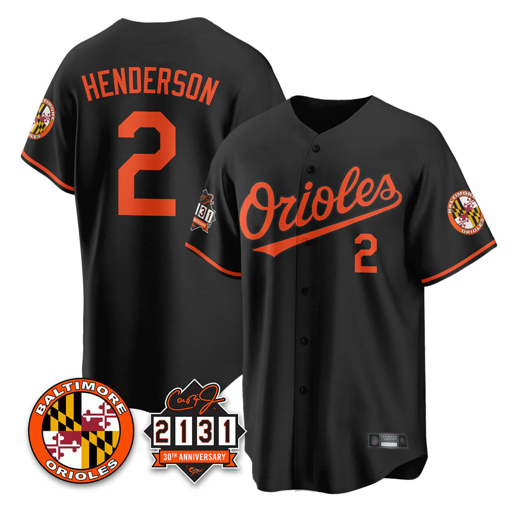 Trusc B.Orioles #2 Gunnar Henderson Player Black 30th Anniversary of 2131 Home Game Stitched Jerseys