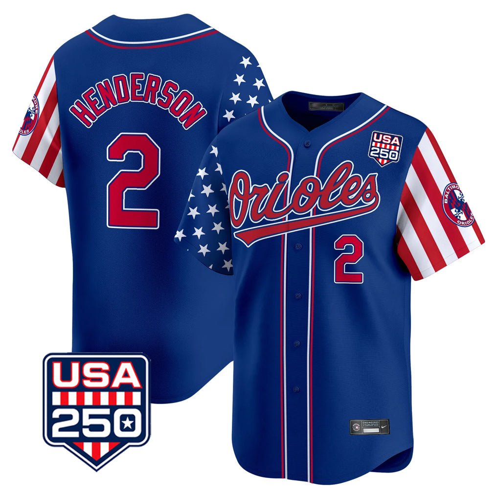 Trusc B.Orioles #2 Gunnar Henderson Player Royal USA 250 Independence Day Vapor Premier Limited Home Game Stitched Jerseys