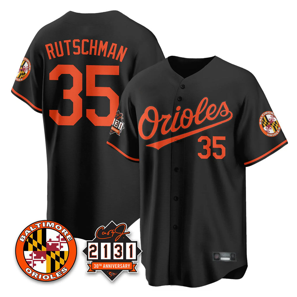 Trusc B.Orioles #35 Adley Rutschman Player Black 30th Anniversary of 2131 Home Game Stitched Jerseys