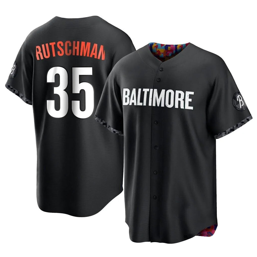 Trusc B.Orioles #35 Adley Rutschman Black City Connect Home Game Stitched Jerseys