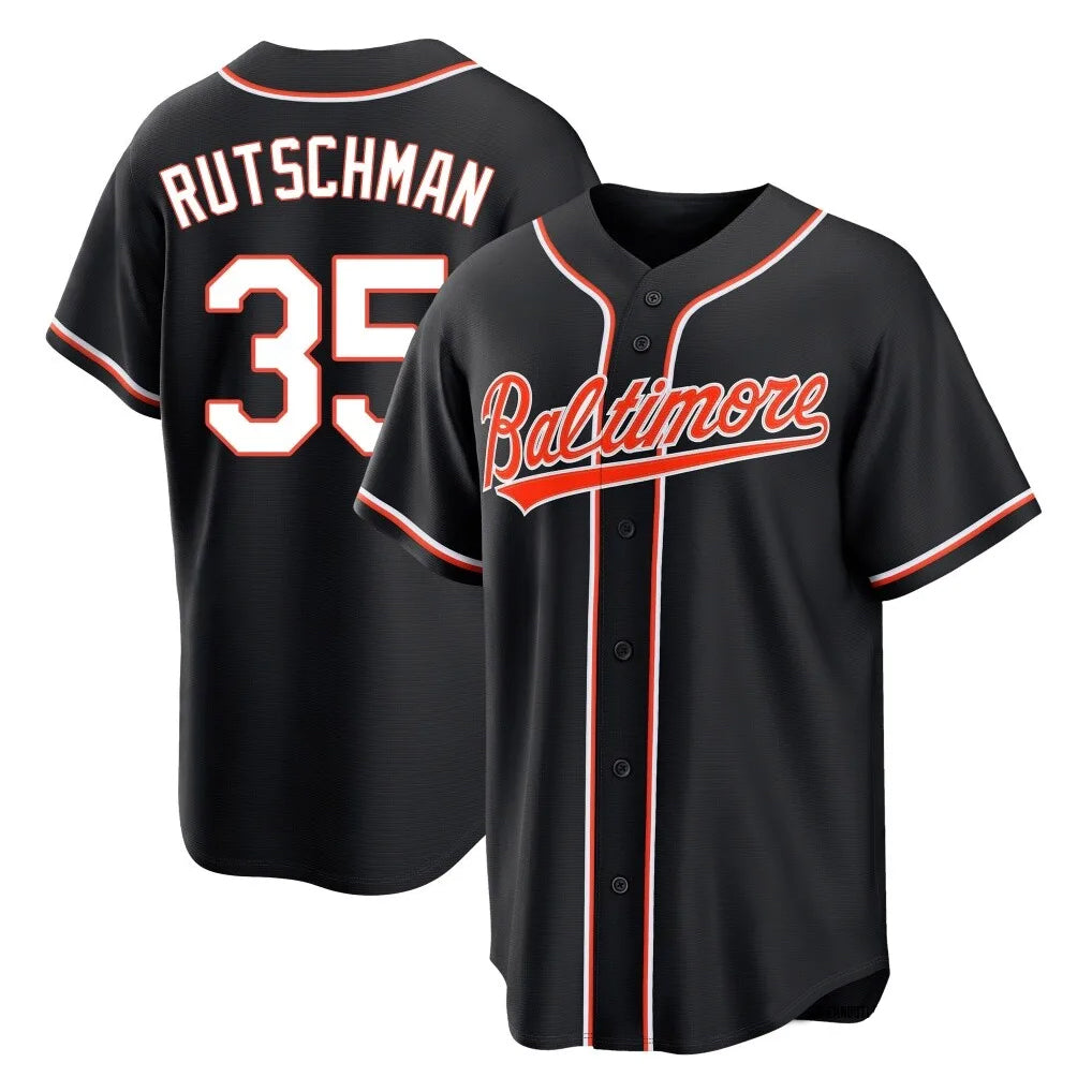 Trusc B.Orioles #35 Adley Rutschman Black Out Home Game Stitched Jerseys