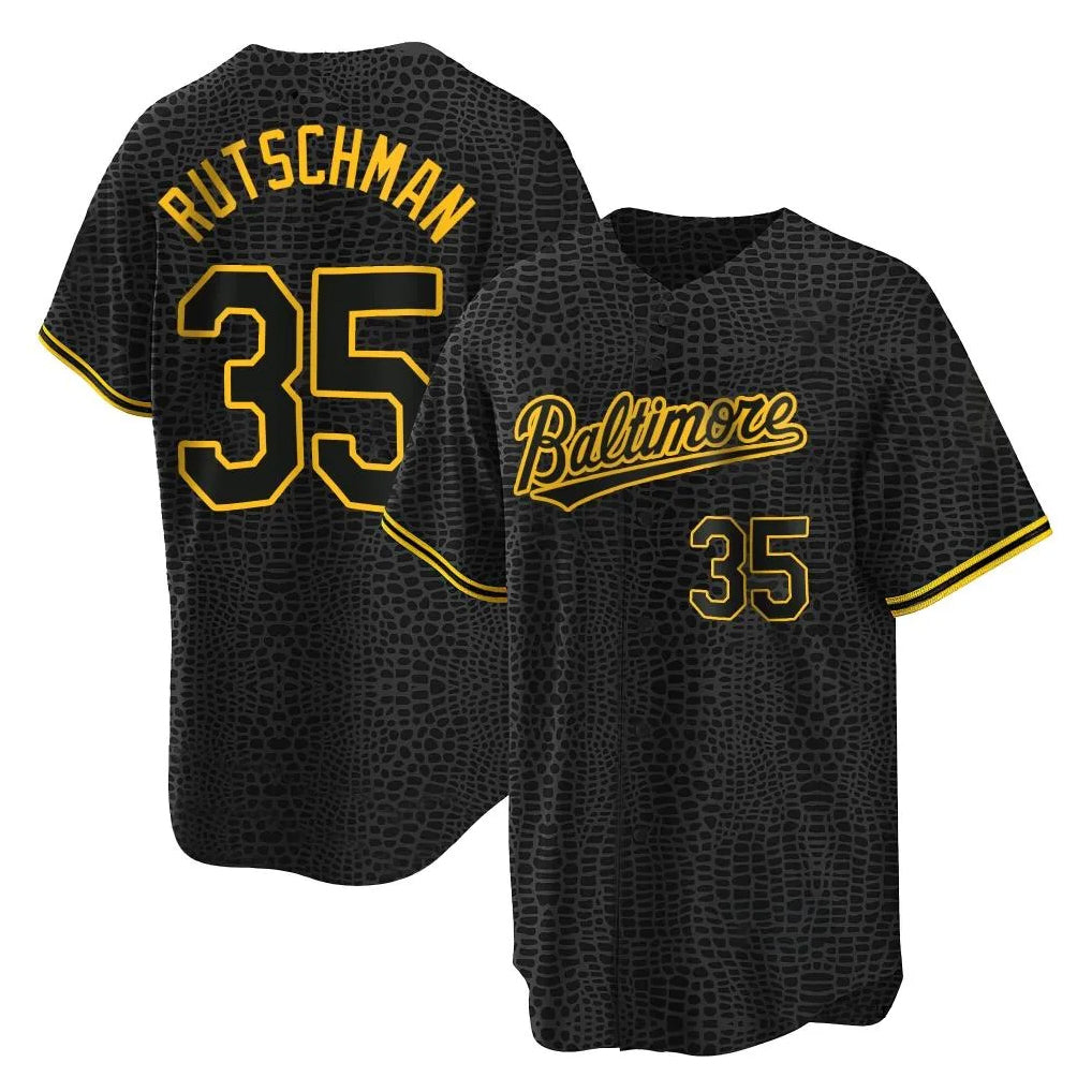 Trusc B.Orioles #35 Adley Rutschman Black Snake Skin City Home Game Stitched Jerseys
