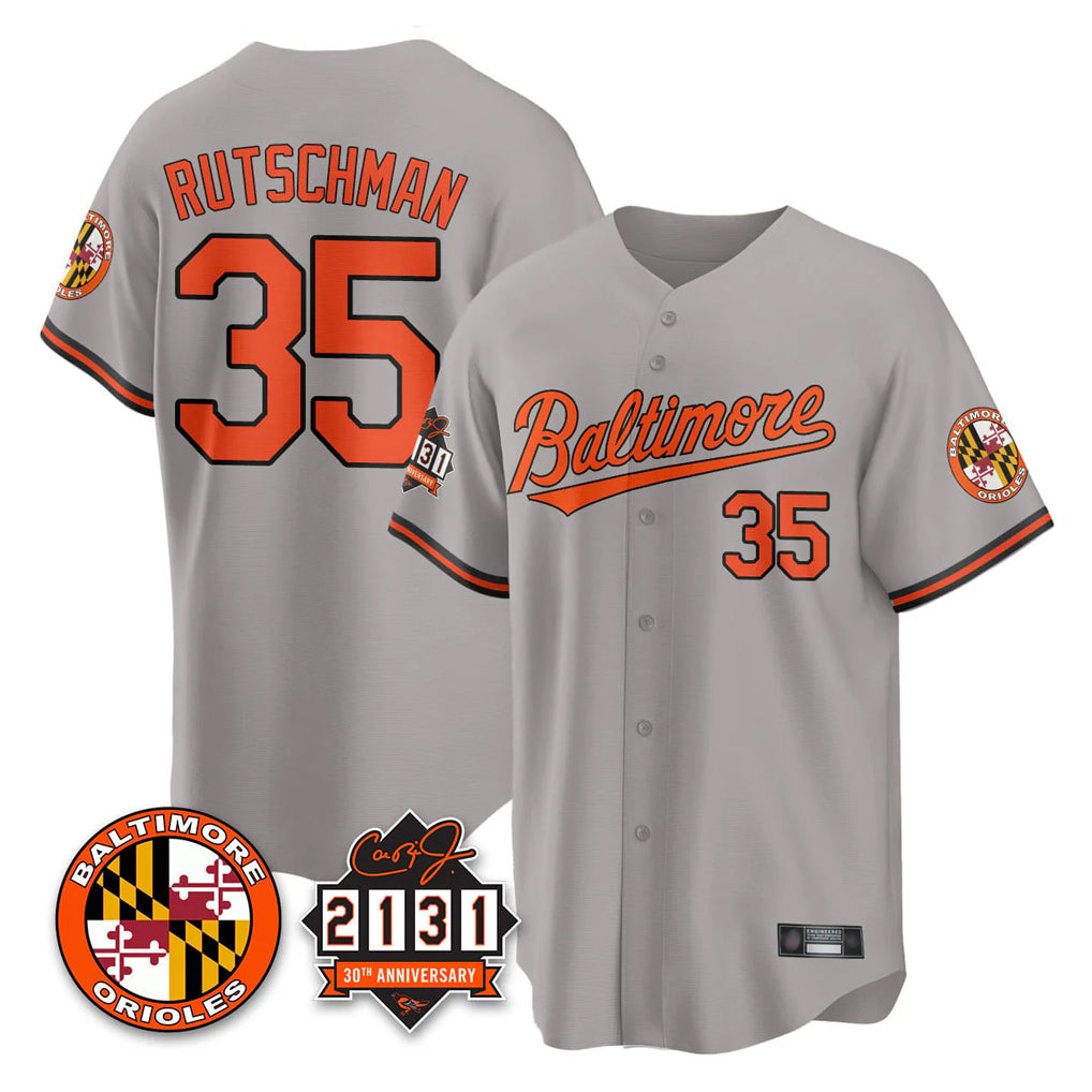 Trusc B.Orioles #35 Adley Rutschman Gray 30th Anniversary of 2131 Home Game Stitched Jerseys