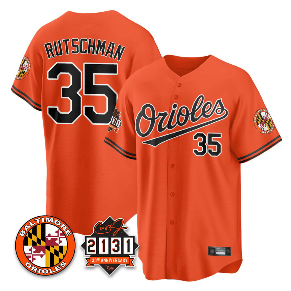 Trusc B.Orioles #35 Adley Rutschman Orange 30th Anniversary of 2131 Home Game Stitched Jerseys