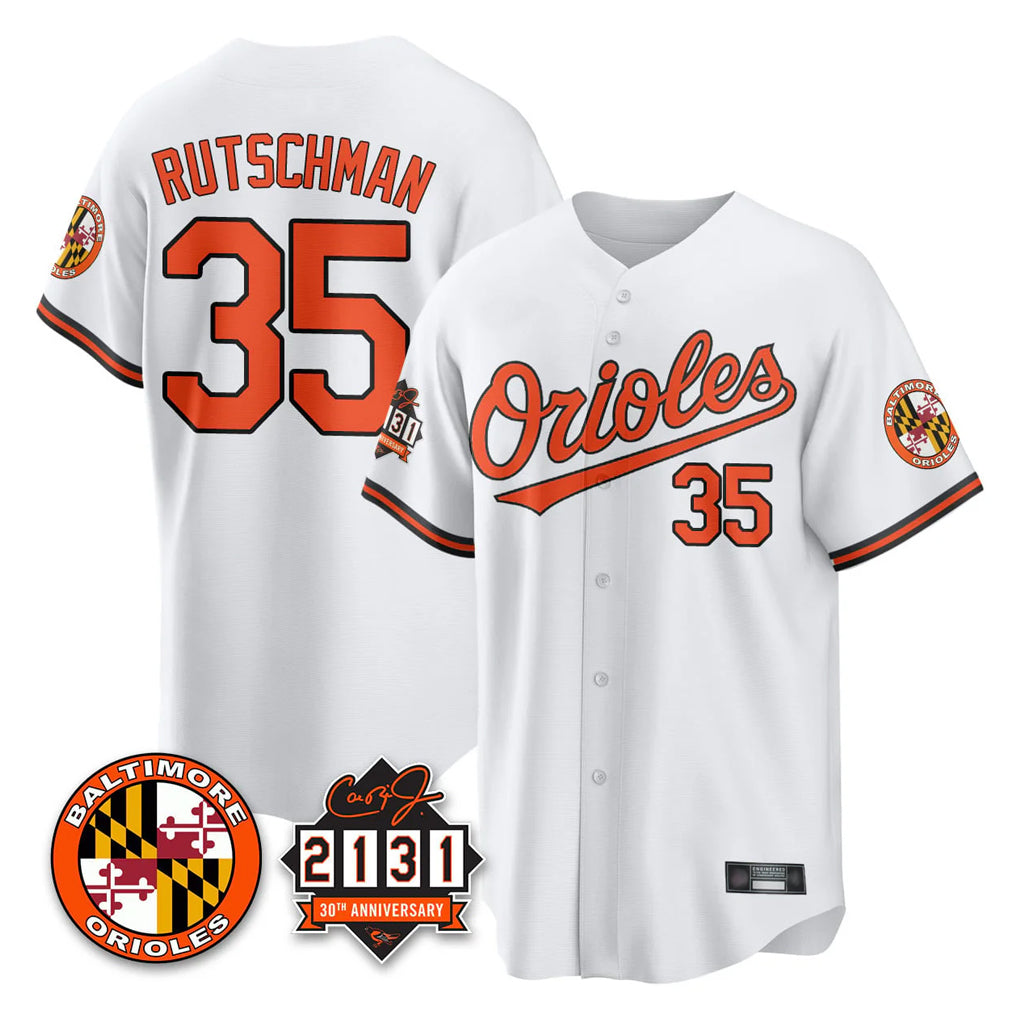 Trusc B.Orioles #35 Adley Rutschman White 30th Anniversary of 2131 Home Game Stitched Jerseys