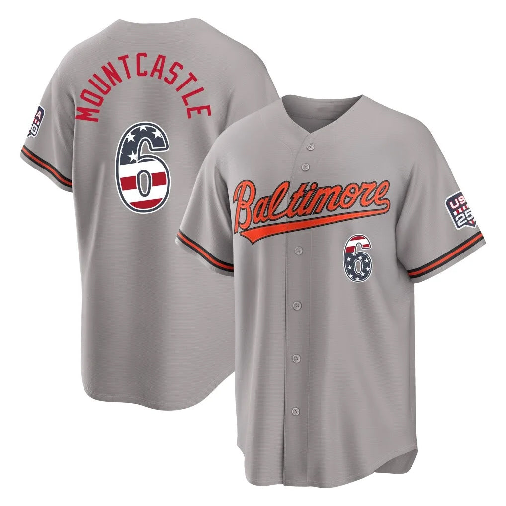 Trusc B.Orioles #6 Ryan Mountcastle Player Gray USA 250 Fourth of July Home Game Stitched Jerseys