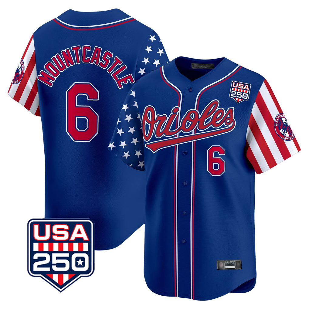 Trusc B.Orioles #6 Ryan Mountcastle Player Royal USA 250 Independence Day Vapor Premier Limited Home Game Stitched Jerseys
