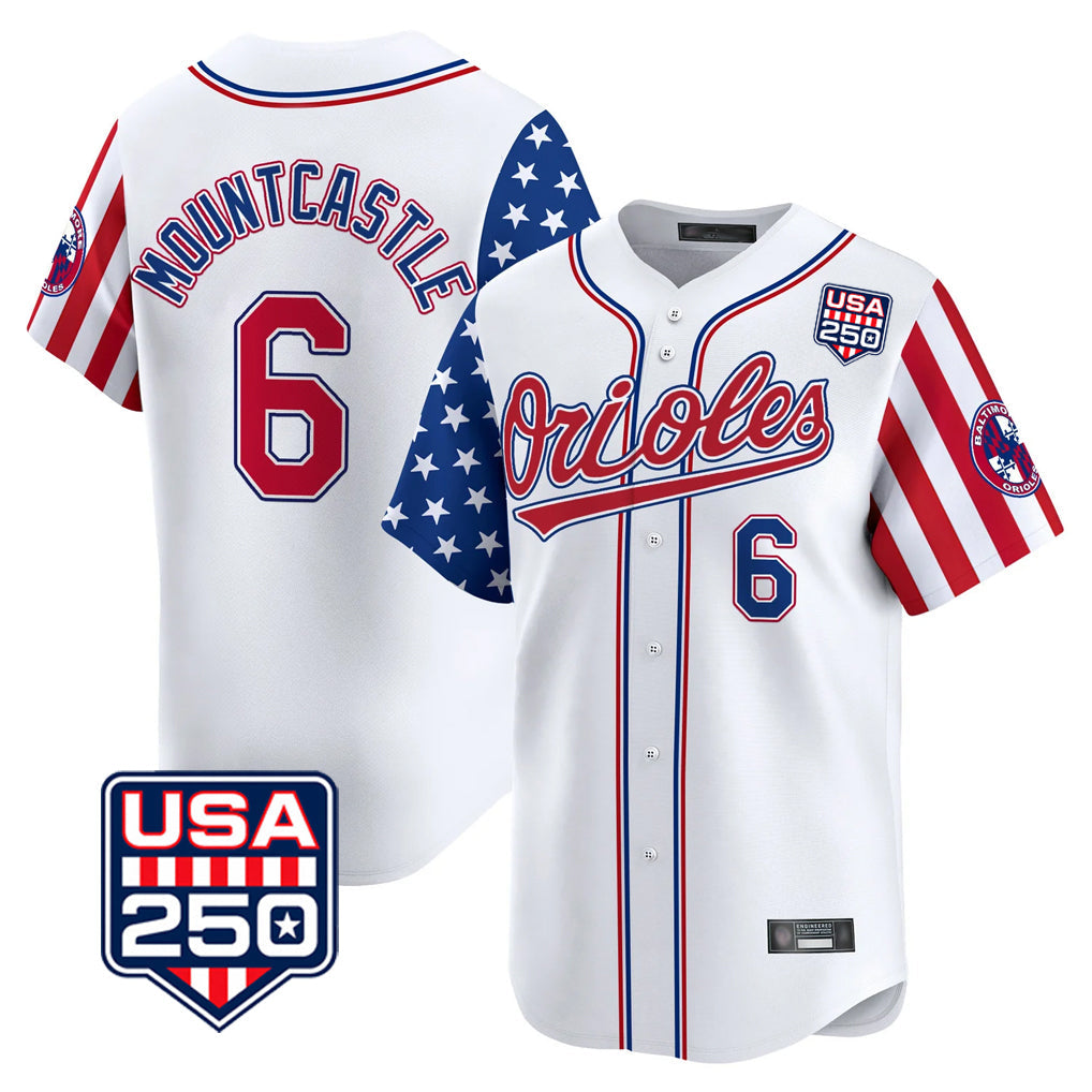 Trusc B.Orioles #6 Ryan Mountcastle Player White USA 250 Independence Day Vapor Premier Home Game Stitched Jerseys