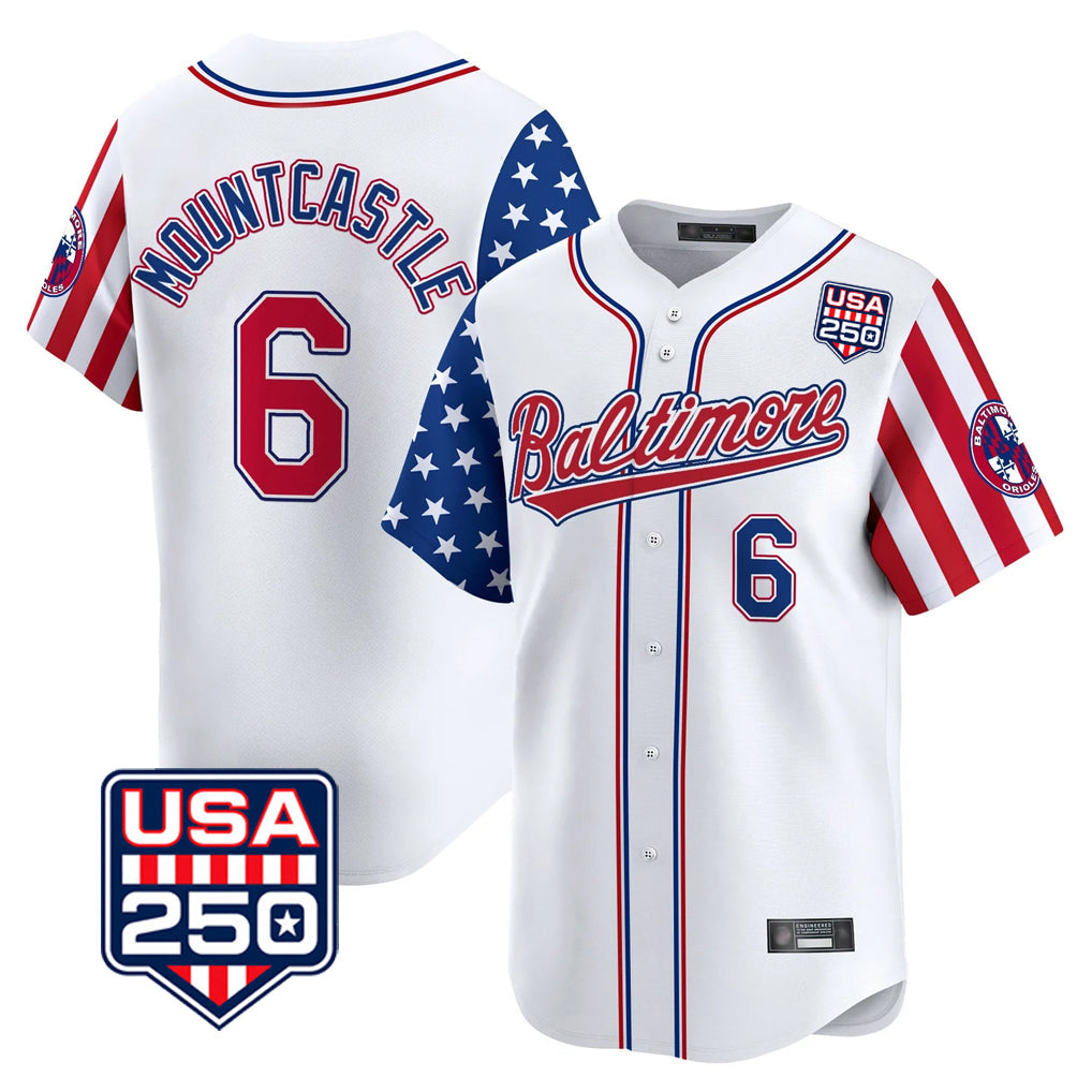 Trusc B.Orioles #6 Ryan Mountcastle Player White USA 250 Independence Day Vapor Premier Limited Home Game Stitched Jerseys