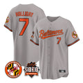Trusc B.Orioles #7 Jackson Holliday Player Gray 30th Anniversary of 2131 Home Game Stitched Jerseys