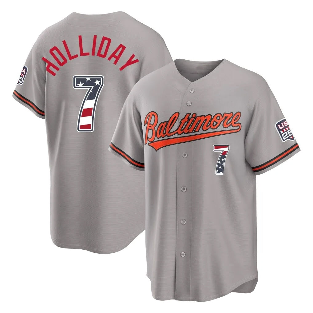 Trusc B.Orioles #7 Jackson Holliday Player Gray USA 250 Fourth of July Home Game Stitched Jerseys