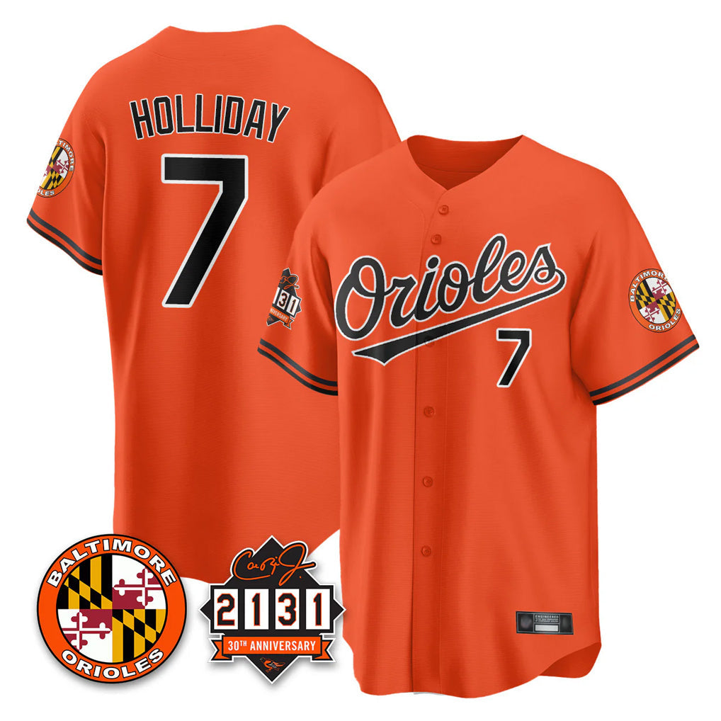 Trusc B.Orioles #7 Jackson Holliday Player Orange 30th Anniversary of 2131 Home Game Stitched Jerseys