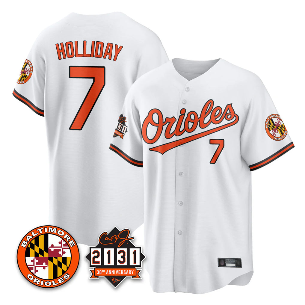 Trusc B.Orioles #7 Jackson Holliday Player White 30th Anniversary of 2131 Home Game Stitched Jerseys