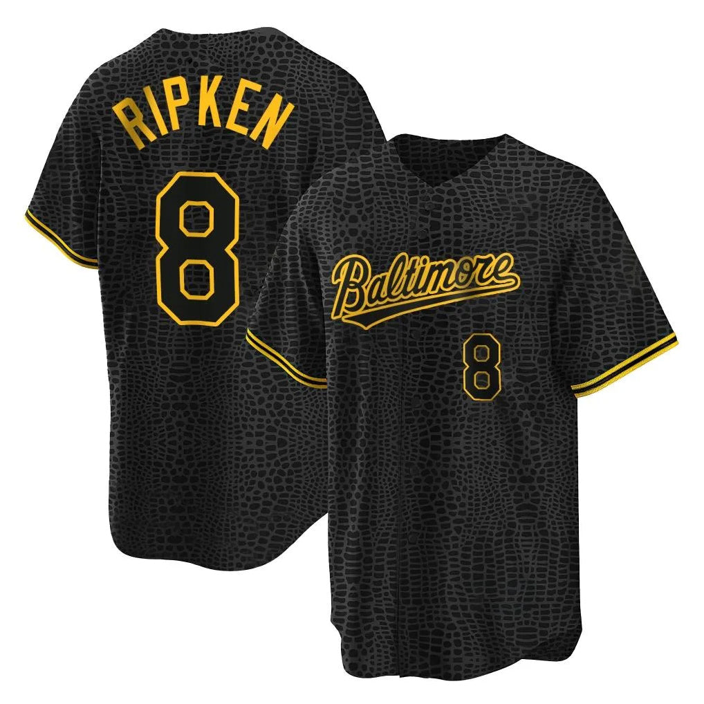 Trusc B.Orioles #8 Cal Ripken Player Black Snake Skin City Home Game Stitched Jerseys