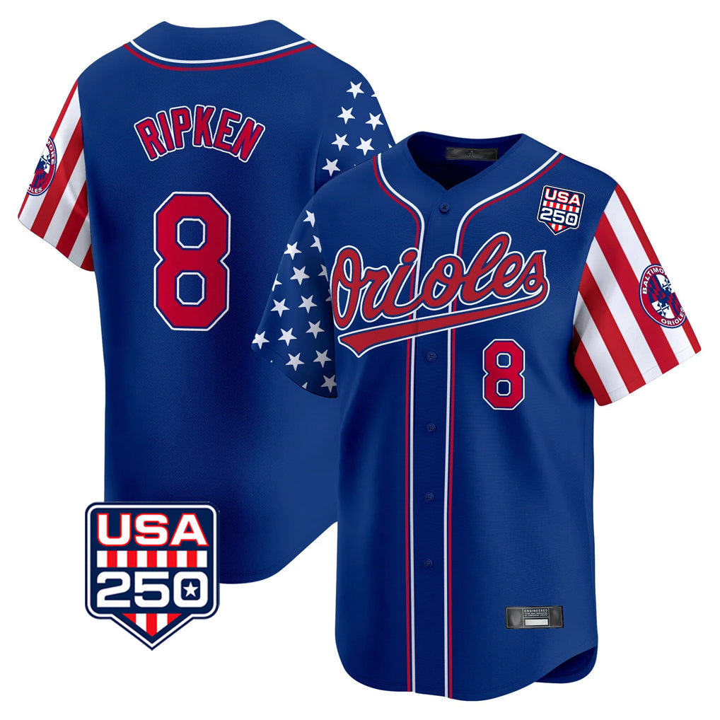 Trusc B.Orioles #8 Cal Ripken Player Royal USA 250 Independence Day Vapor Premier Limited Home Game Stitched Jerseys