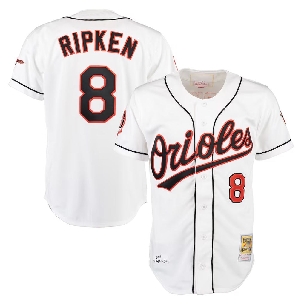 Trusc B.Orioles #8 Cal Ripken Player White Mitchell & Ness Home Game Stitched Jerseys