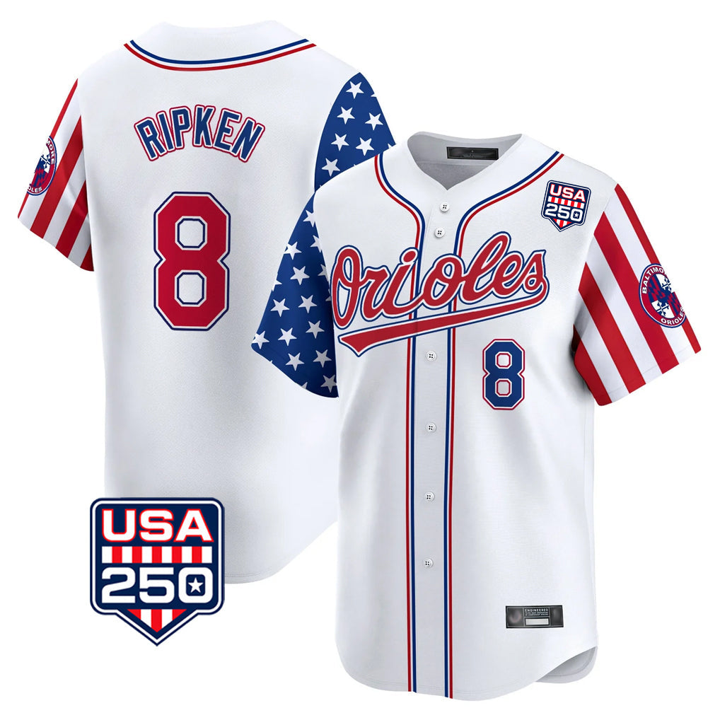 Trusc B.Orioles #8 Cal Ripken Player White USA 250 Independence Day Vapor Premier Home Game Stitched Jerseys