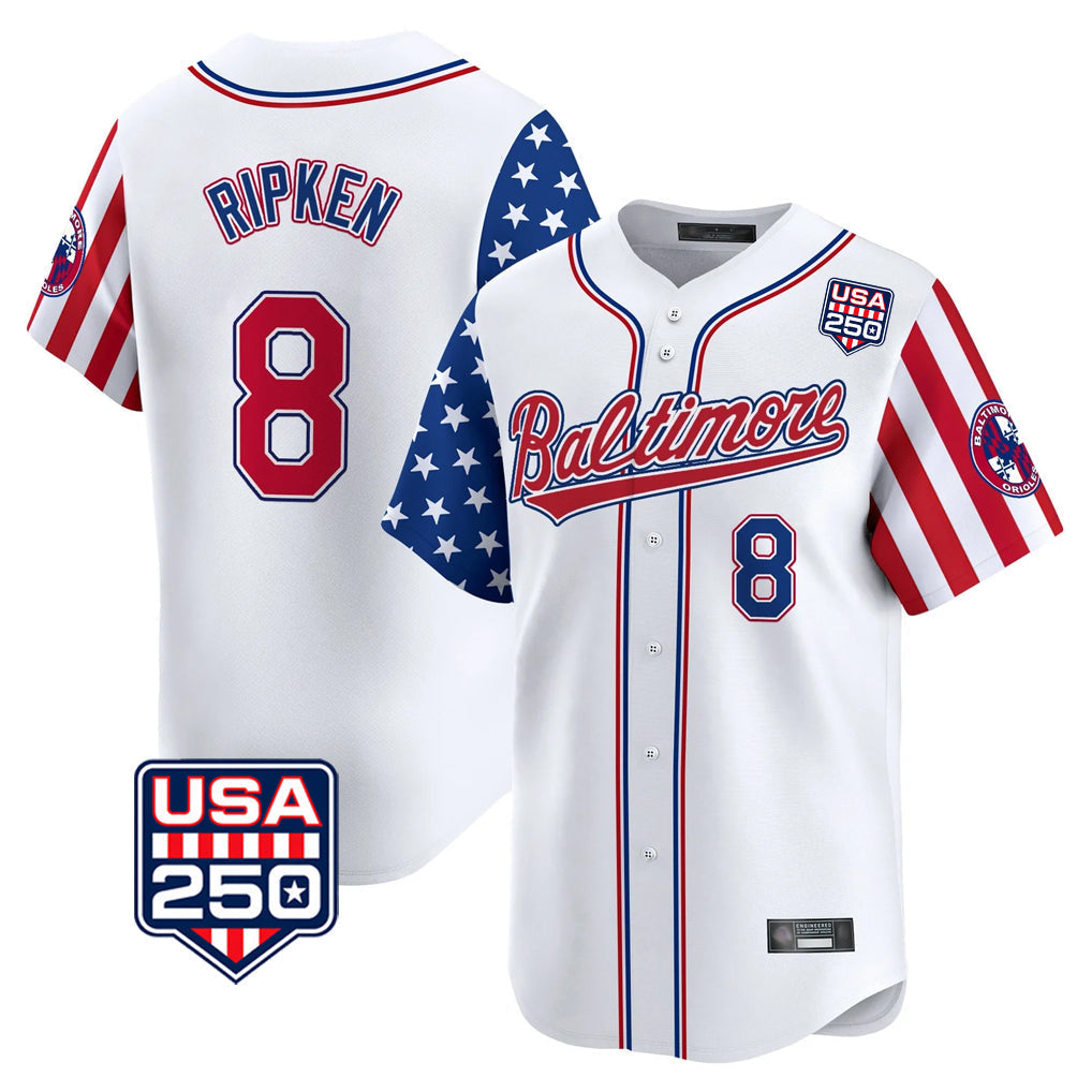 Trusc B.Orioles #8 Cal Ripken Player White USA 250 Independence Day Vapor Premier Limited Home Game Stitched Jerseys