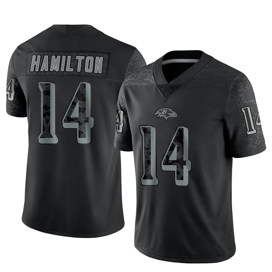 Trusc B.Ravens #14 Kyle Hamilton Player Black REFLECTIVE Limited Stitched Jerseys