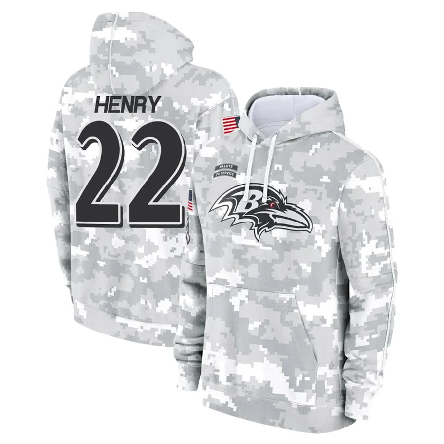 Trusc B.Ravens #22 Derrick Henry Player Military Hoodie Arctic Camo Salute To Service Stitched Jerseys