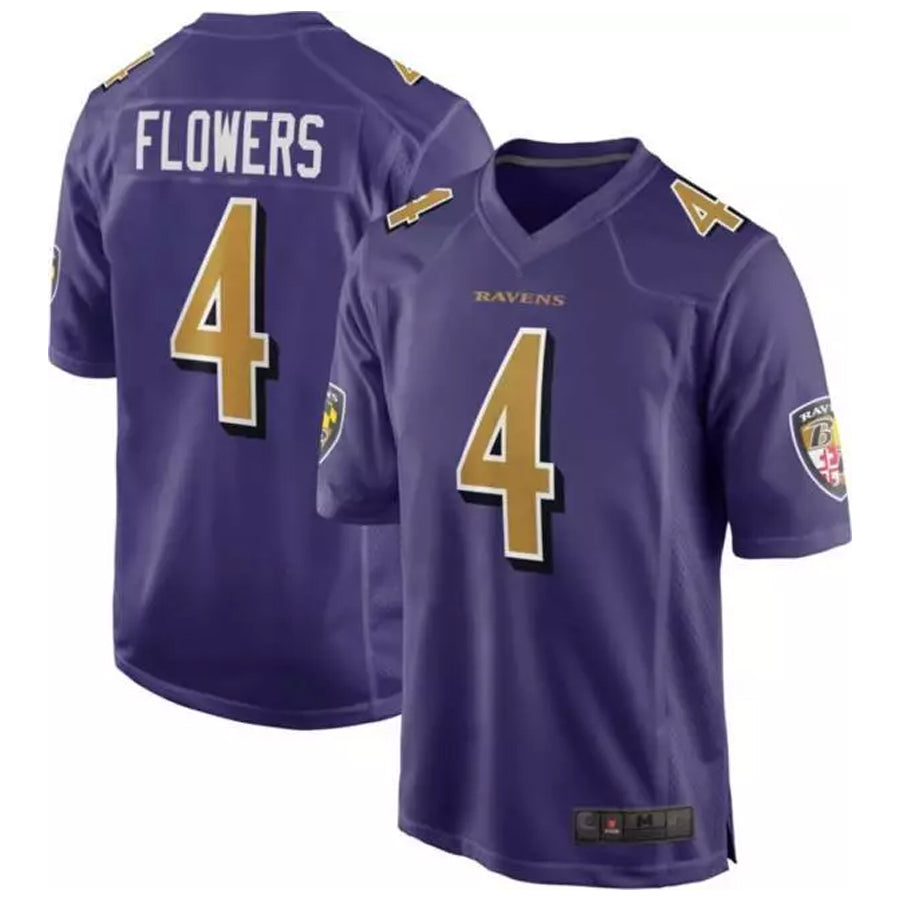 Trusc B.Ravens #4 Zay Flowers Player Color Rush Game Purple Stitched Jerseys