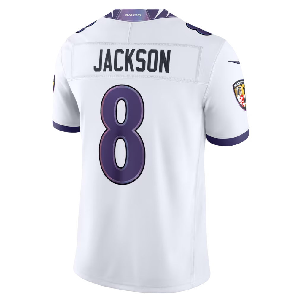 Trusc B.Ravens #8 Lamar Jackson White Vapor F.U.S.E. Stitched Limited Jerseys