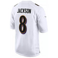 Trusc B.Ravens #8 Lamar Jackson Player White Fashion Replica  Stitched Jerseys