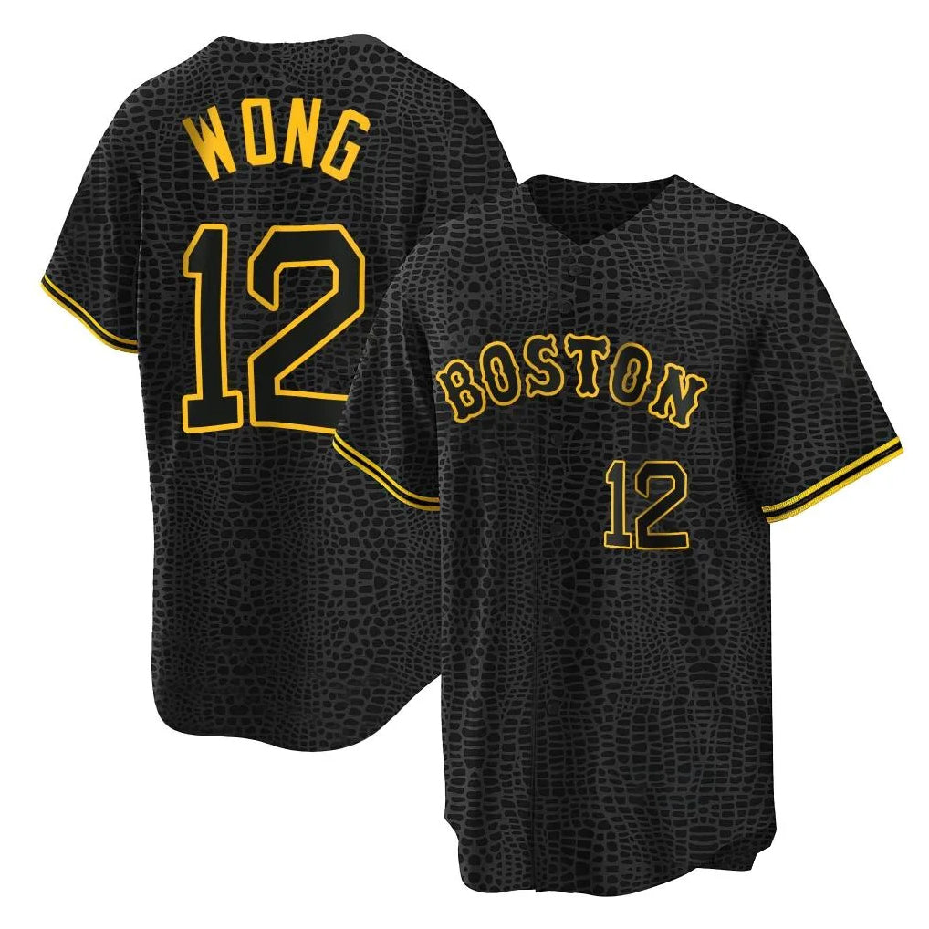 Trusc B.Red Sox #12 Connor Wong Player Black Snake Skin City Home Game Stitched Jerseys