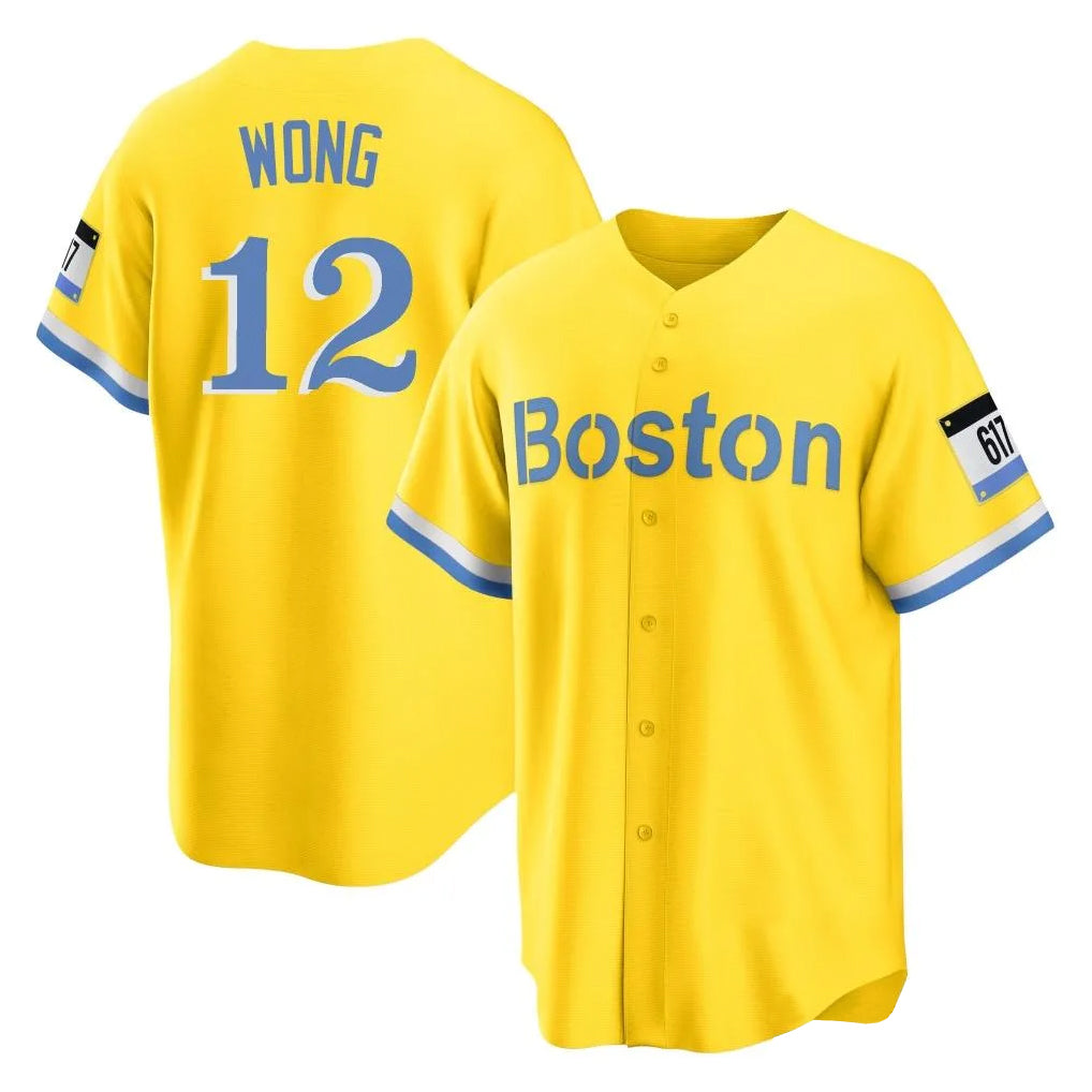 Trusc B.Red Sox #12 Connor Wong Player Yellow Home Game Stitched Jerseys