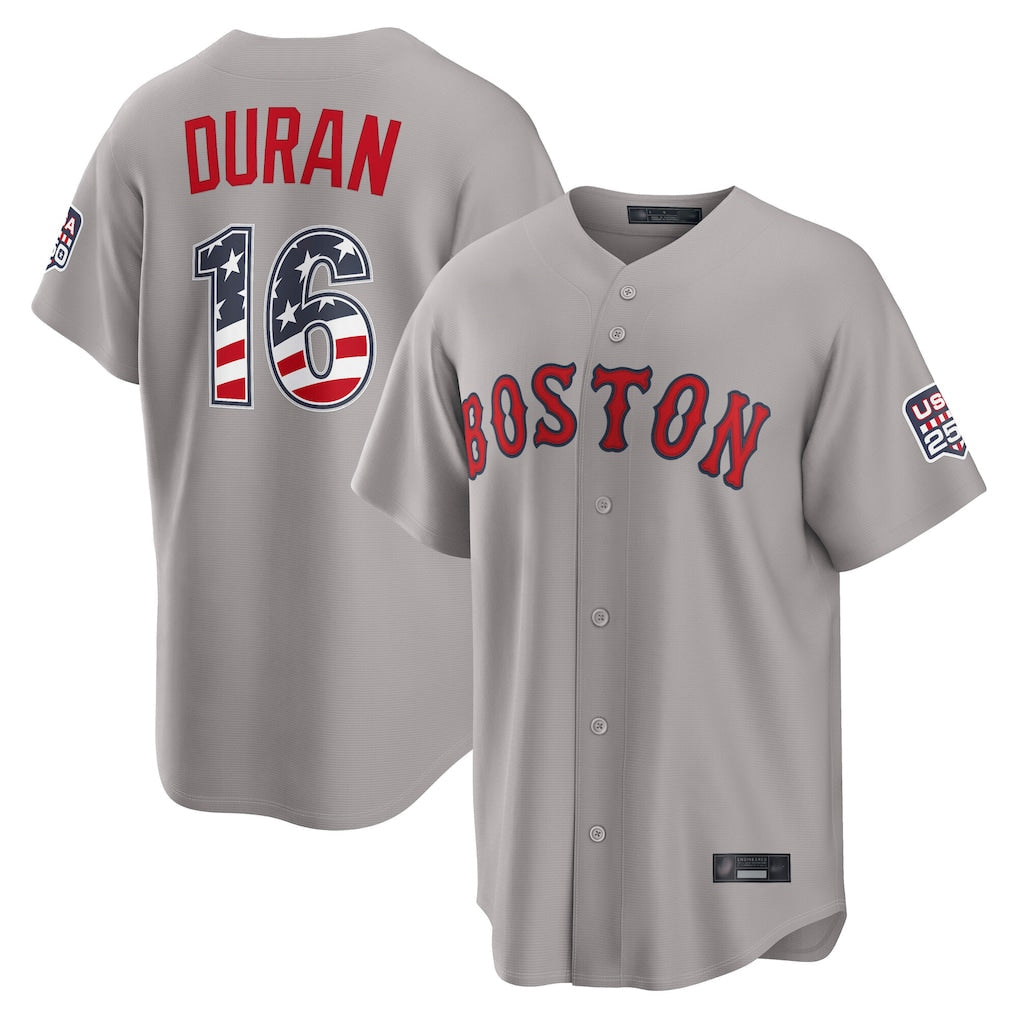 Trusc B.Red Sox #16 Jarren Duran Player Gray Road USA 250 Fourth of July Home Game Stitched Jerseys